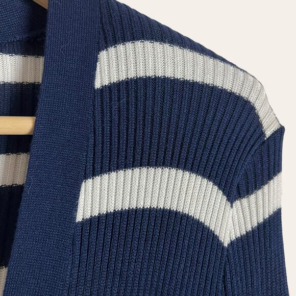 L’Agence Korin Blue White Striped Ribbed Button Front Cardigan Oversized Sweater - Picture 3 of 9